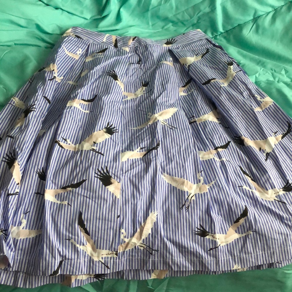 Blue-Striped A-Line skirt with Cranes!